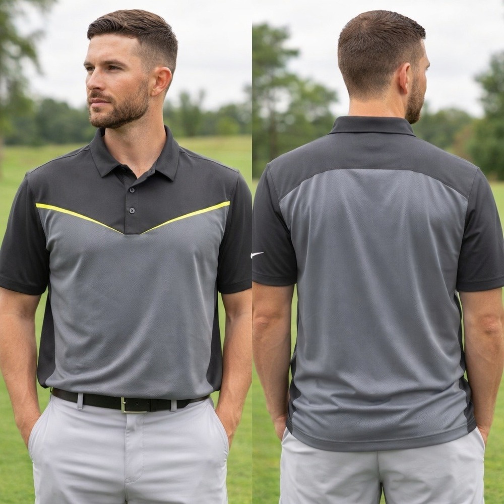 Nike Golf Tour Performance Dri-FIT Polo Shirt Grey Neon Yellow 620079-021 XL - Picture 1 of 13